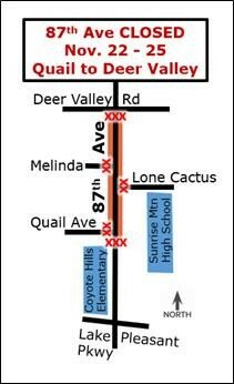 Peoria road closure: 87th Avenue from Quail Avenue to Deer Valley Road