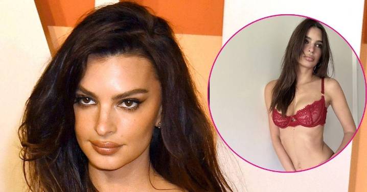 Emily Ratajkowski Flaunts Her Chest in Lacy Red Lingerie: Photos