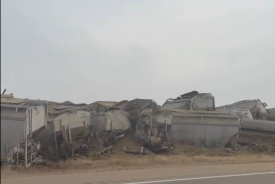 Emergency responders on scene of a train derailment in southern Alberta