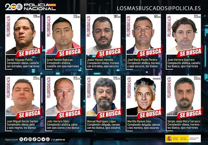 Piden colaboración ciudadana para localizar a los diez fugitivos más buscados de España