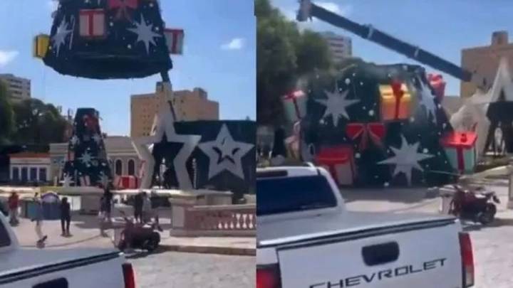 Brasil: una grúa cayó mientras armaba un árbol de Navidad y mató a un hombre