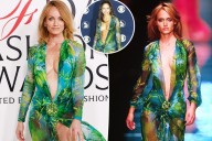 Amber Valletta wears Jennifer Lopez’s famed Versace dress at the 2025 CFDA Awards after first modeling it on the runway in 1999