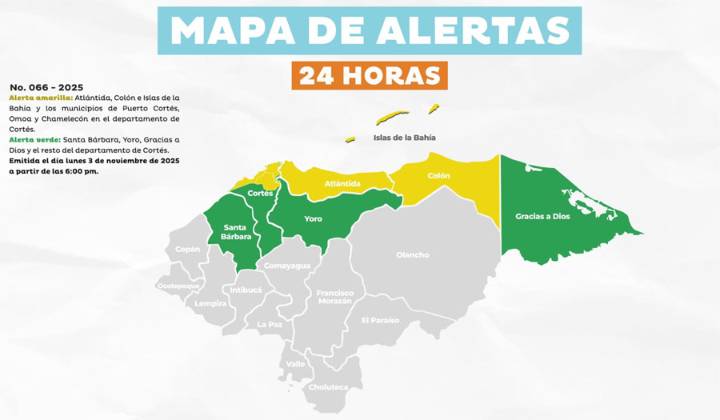Copeco declara Alerta Amarilla y Verde en siete departamentos