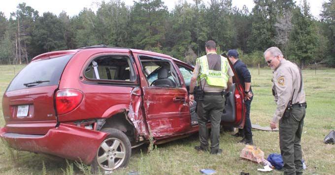 Van leaves the road and ends up in field south of Erin