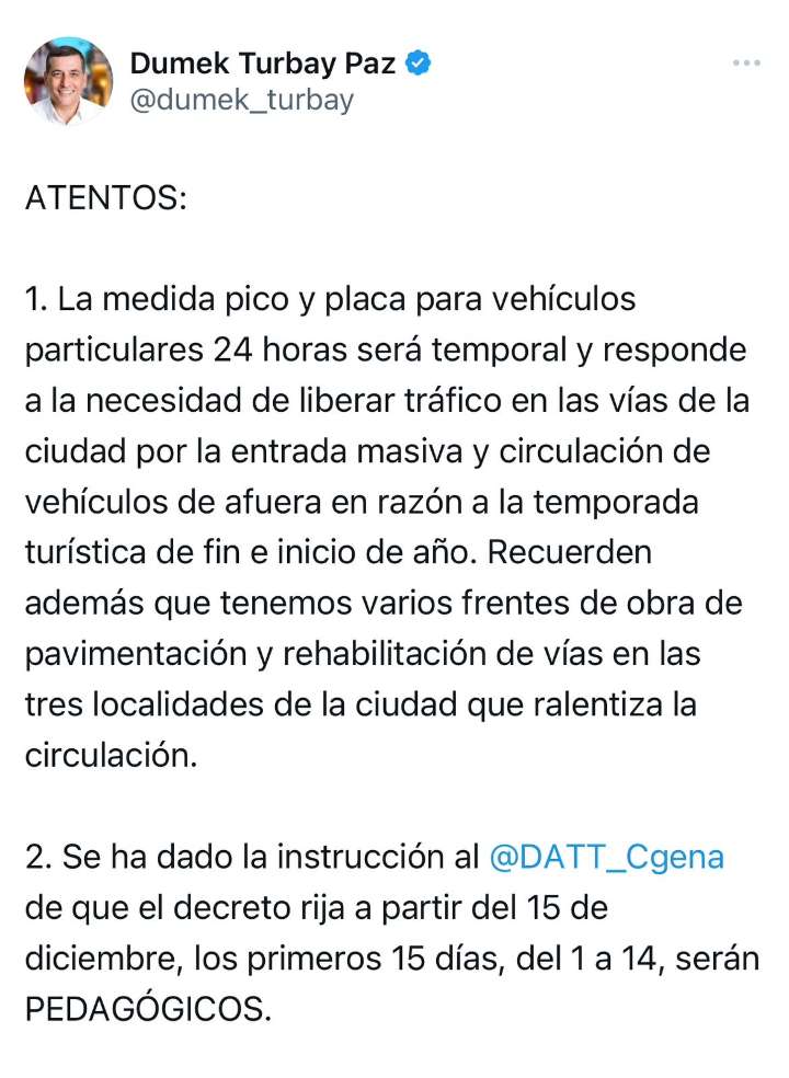 Nuevo decreto de movilidad regirá desde el 15 de diciembre