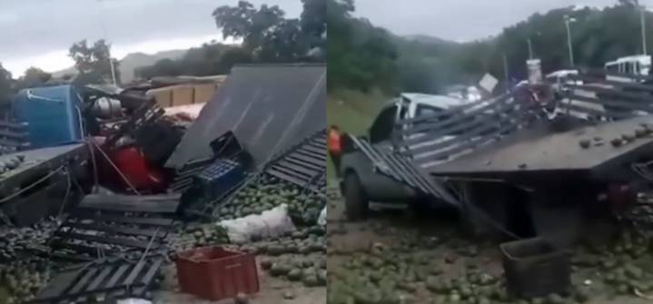 Camión de frutas se volcó causando colapso en la vía en Aragua