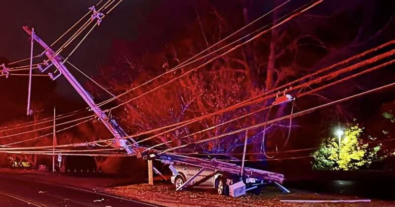 Lakeville accident destroys utility poles, knocks out power, leaves three injured
