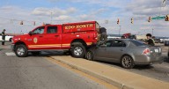 IFD vehicle flips, lands on car after being hit by driver, no serious injuries