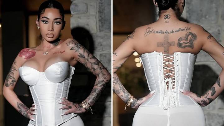 Bhad Bhabie Flaunts Curves in White Corset and Hot Pants