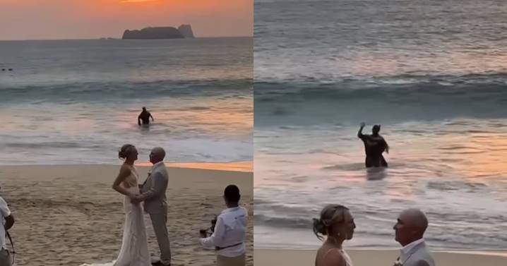 “Una vez más, México superando a la IA”: Boda se vuelve viral por captar a Batman saliendo del mar justo cuando se daba la unión de los novios