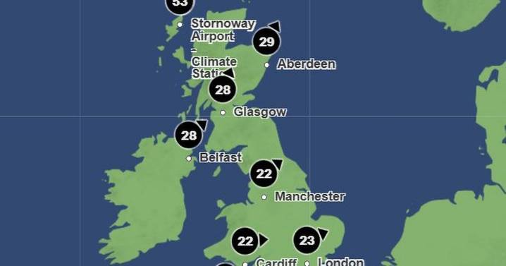Met Office maps show exact time UK hit with 'blustery' conditions as wind reaches 53mph