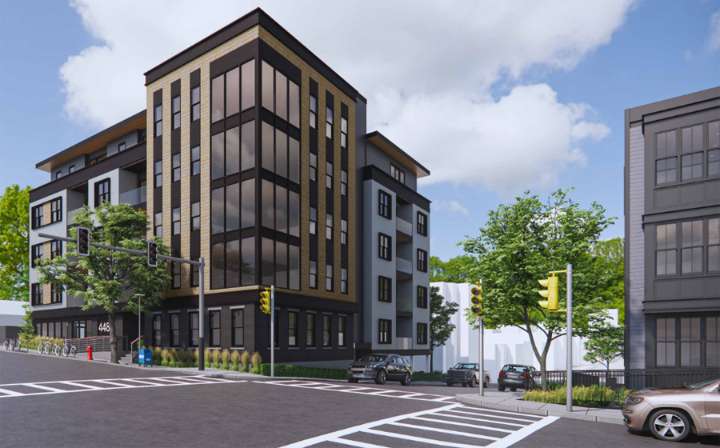 Developer proposes five-story condo building at Washington and Cornell in Roslindale, across from smaller building he's currently putting up