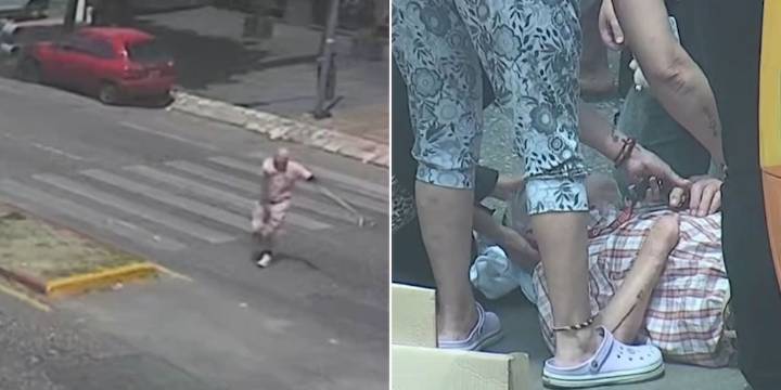 Un hombre de 84 años fue embestido por un colectivo cuando cruzaba la calle: el momento del impacto