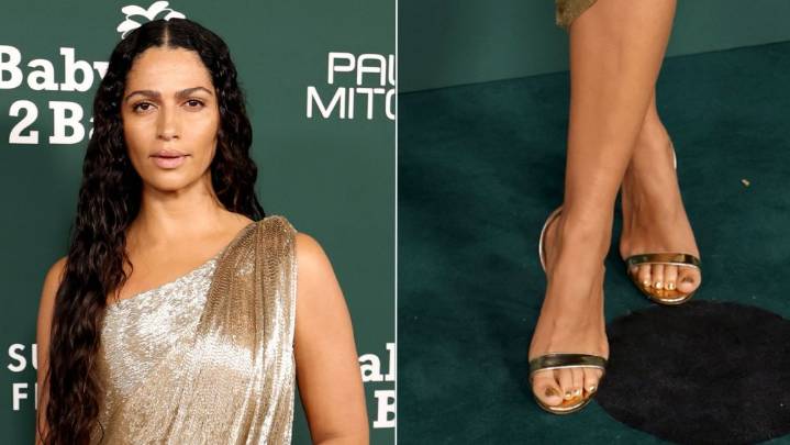 Camila Alves McConaughey Balances Full-Metal Glam in Aquazzura Heels