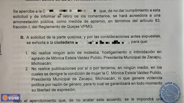 Emite IEM medidas cautelares a favor de la presidenta municipal de Zacapu por actos de hostigamiento
