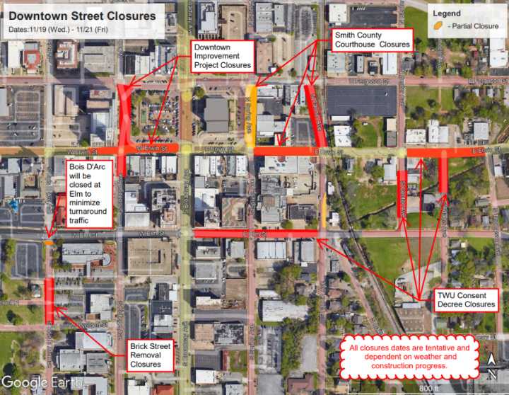 Street closures for construction to affect traffic in Downtown Tyler
