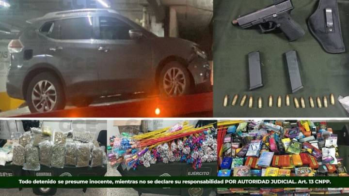 Aseguran vehículo con droga, arma y pólvora en operativo de Villa de Reyes