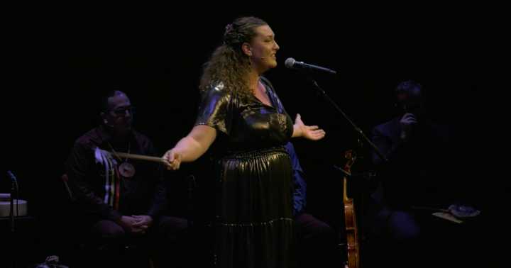 Local artist Ida Mae Specker performs alongside Yo-Yo Ma, indigenous musicians