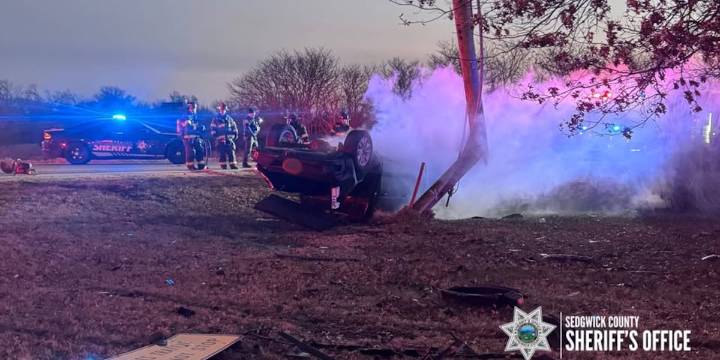 Emergency crews respond to flaming vehicle crash southwest of Wichita