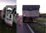 Sólo un susto: un utilitario impactó contra el acoplado de un camión estacionado en la Ruta 16