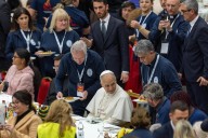 Pope Leo XIV shares lunch with more than 1,300 people in need at the Vatican