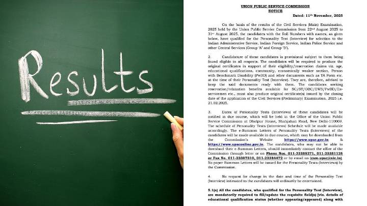 UPSC Civil Services Mains 2025 Result Declared At upsc.gov.in; Direct Link Here