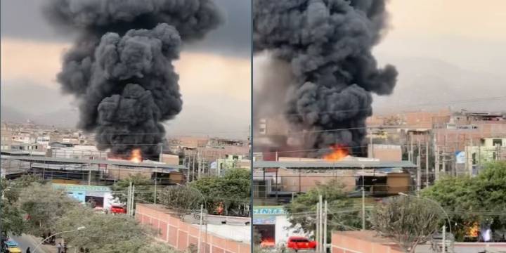 Gran incendio en SJL: Más de 10 unidades de bomberos intentan contener el fuego en almacén de plásticos