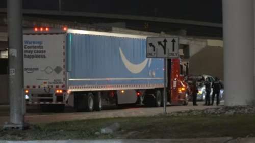 Sedan's driver dead after Amazon truck driver ran a red light on feeder road off of Highway 288 at the South Beltway, HCSO says