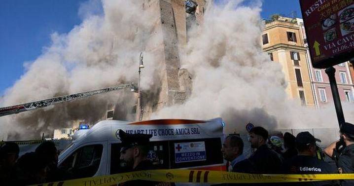Worker dies after being buried under rubble as medieval tower collapses near Colosseum