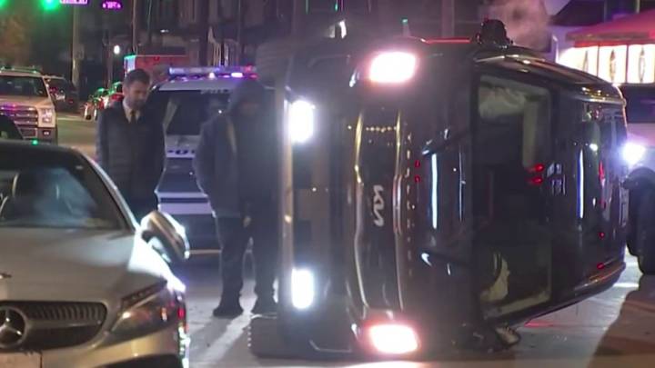 Police: Man hurt in South Philly crash that left car on its side