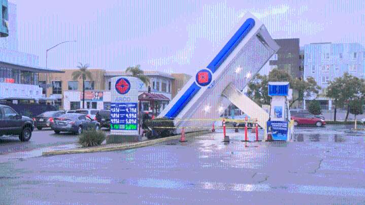 San Diego gas station canopy falls during rainstorm