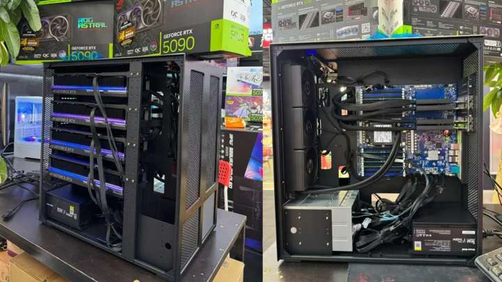 User Sets Up Quad-RTX 5090 Battlestation With GPUs Filling Up The Entire Tower