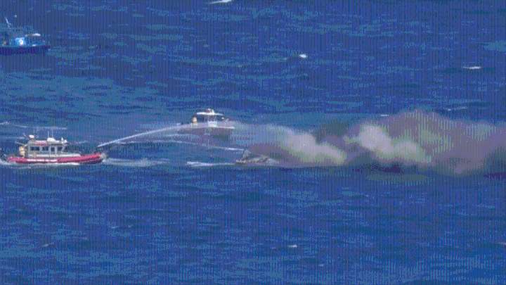 WATCH LIVE: Crews battle boat fire in ocean off Dania Beach