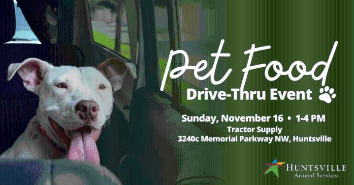 Free pet food drive-thru event to be held in Huntsville on November 16