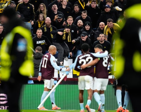 Aston Villa see off Young Boys in win marred by away fans fighting with police