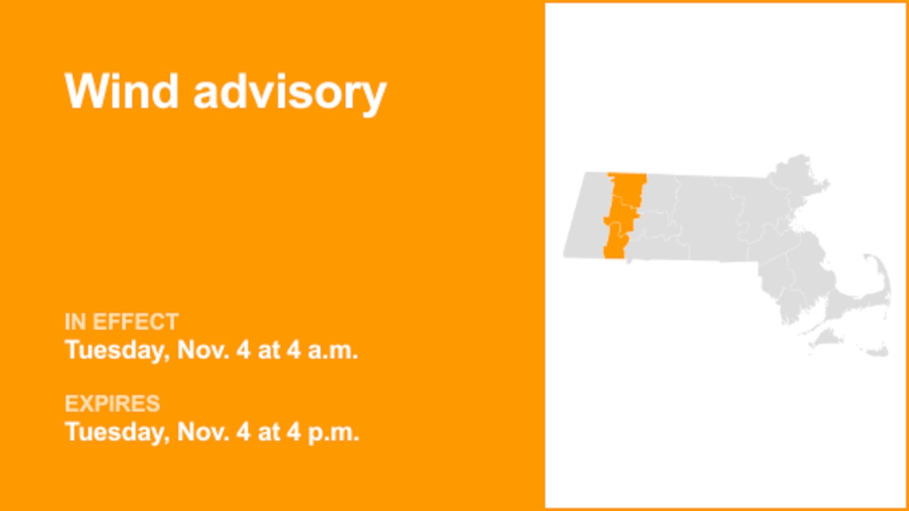 Wind advisory for 3 Massachusetts counties until early Tuesday evening