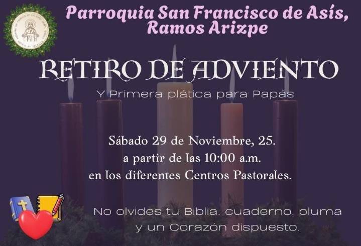 Parroquia San Francisco de Asís en Ramos Arizpe invita a Retiro de Adviento para papás este 29 de noviembre
