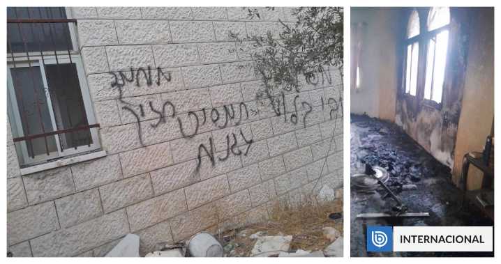 Colonos israelíes incendian una mezquita y pintan eslóganes racistas en Cisjordania