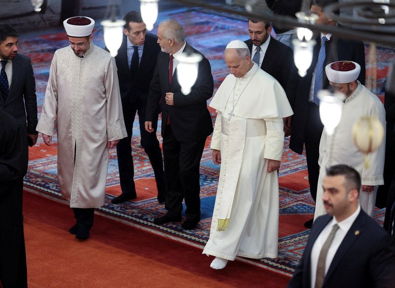 Pope removes shoes but doesn't pray on visit to Istanbul's Blue Mosque