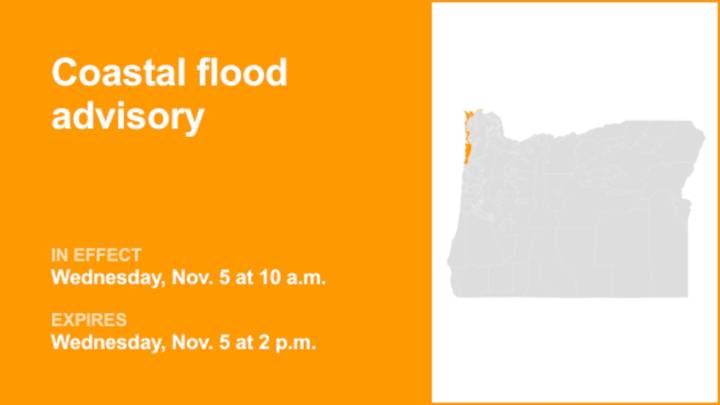 Coastal flood advisory in place for Clatsop County Coast and Tillamook County Coast for Wednesday