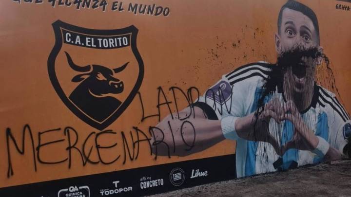 "Ladrón": vandalizaron el mural de Ángel Di María en El Torito