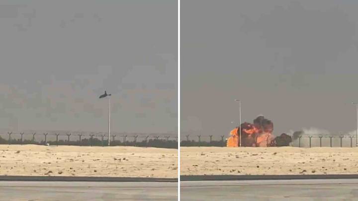 Captan momento en el que un avión de guerra se estrella en plena exhibición aérea en el mayor espectáculo aéreo de Oriente Medio