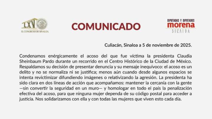 Morena en Sinaloa condena acoso contra Claudia Sheinbaum y respalda llamado a homologar sanciones en todo el País