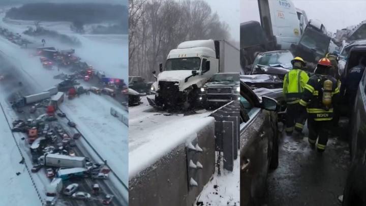 Fuerte tormenta de nieve desata carambola de 50 vehículos; clima extremo complica rescate