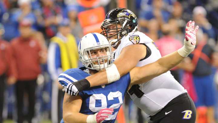 Björn Werner bangs the Anvil prior to Colts vs. Falcons
