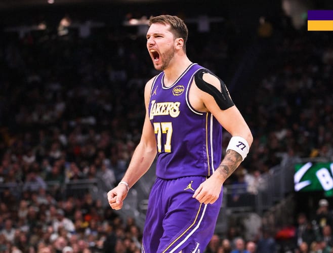 Luka Doncic brilló en el tabloncillo y Lakers apaleó a Bucks (+Video)