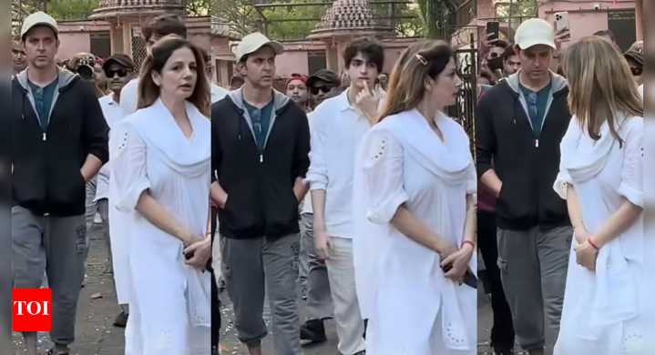 Hrithik Roshan stands by ex-wife Sussanne Khan's side as she gets emotional after her mum Zarine Khan's funeral