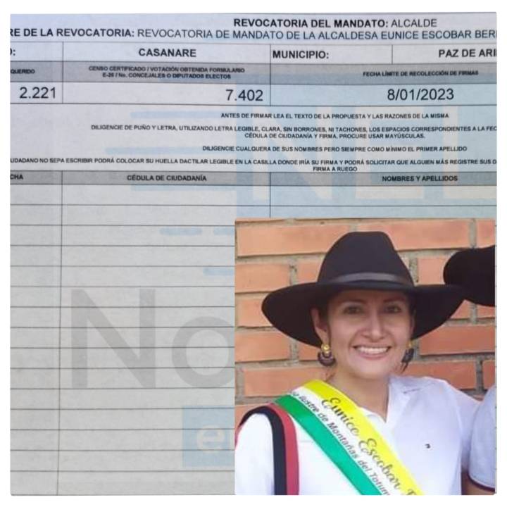 Avanza recolección de firmas con las que se busca revocar el mandato de Eunice Escobar en Paz de Ariporo