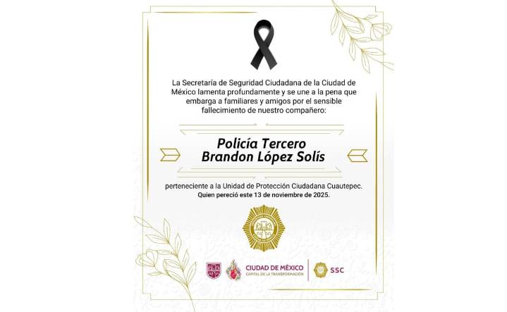 Fallece Brandon López, policía que enfrentó a asaltantes en la GAM; "responsables serán llevados ante la justicia", asegura Pablo Vázquez