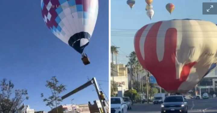 Globos aerostáticos del Festival Internacional del Globo aterrizaron de emergencia en bulevares de León, Guanajuato